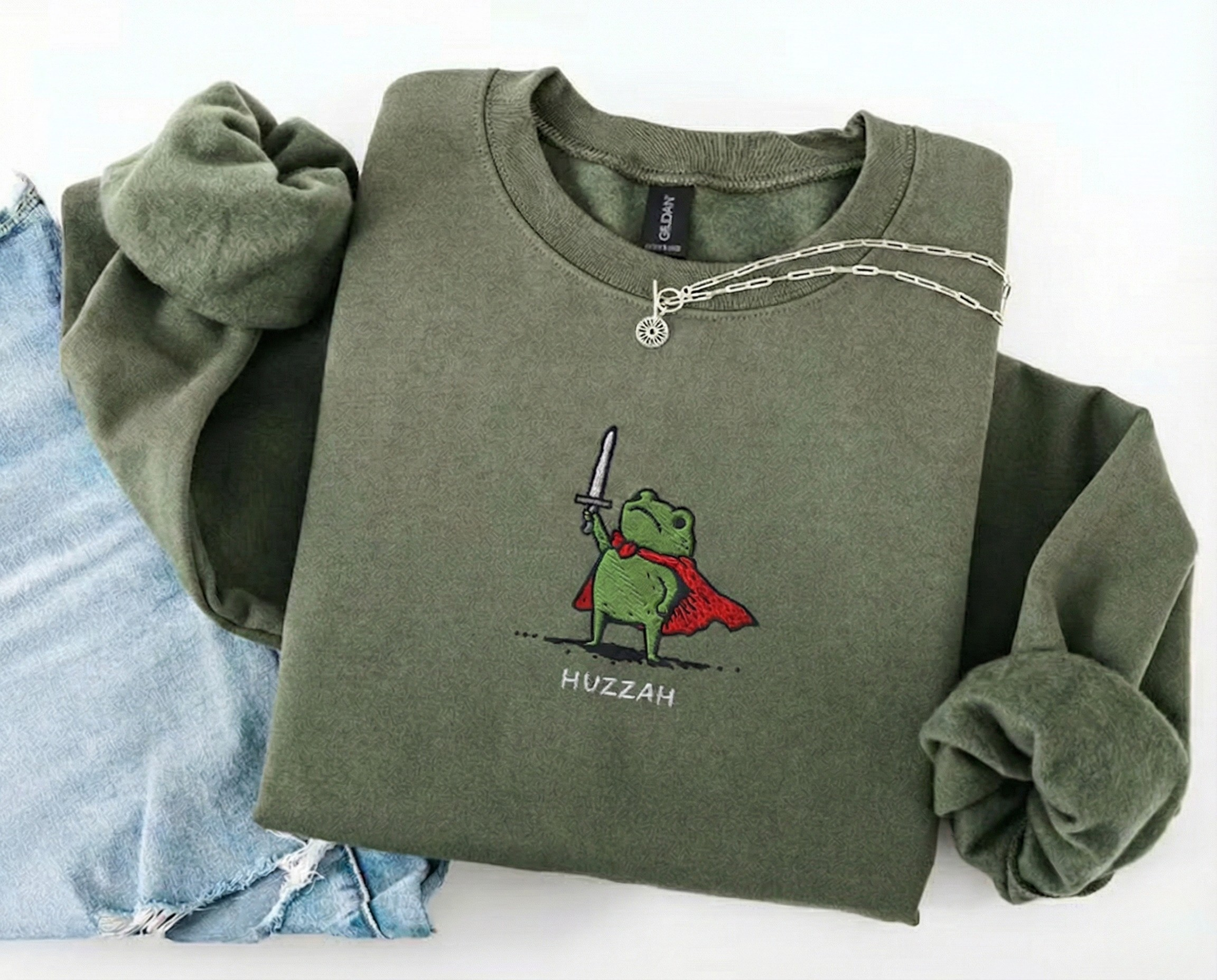 Huzzah! Frog Embroidered Sweatshirt