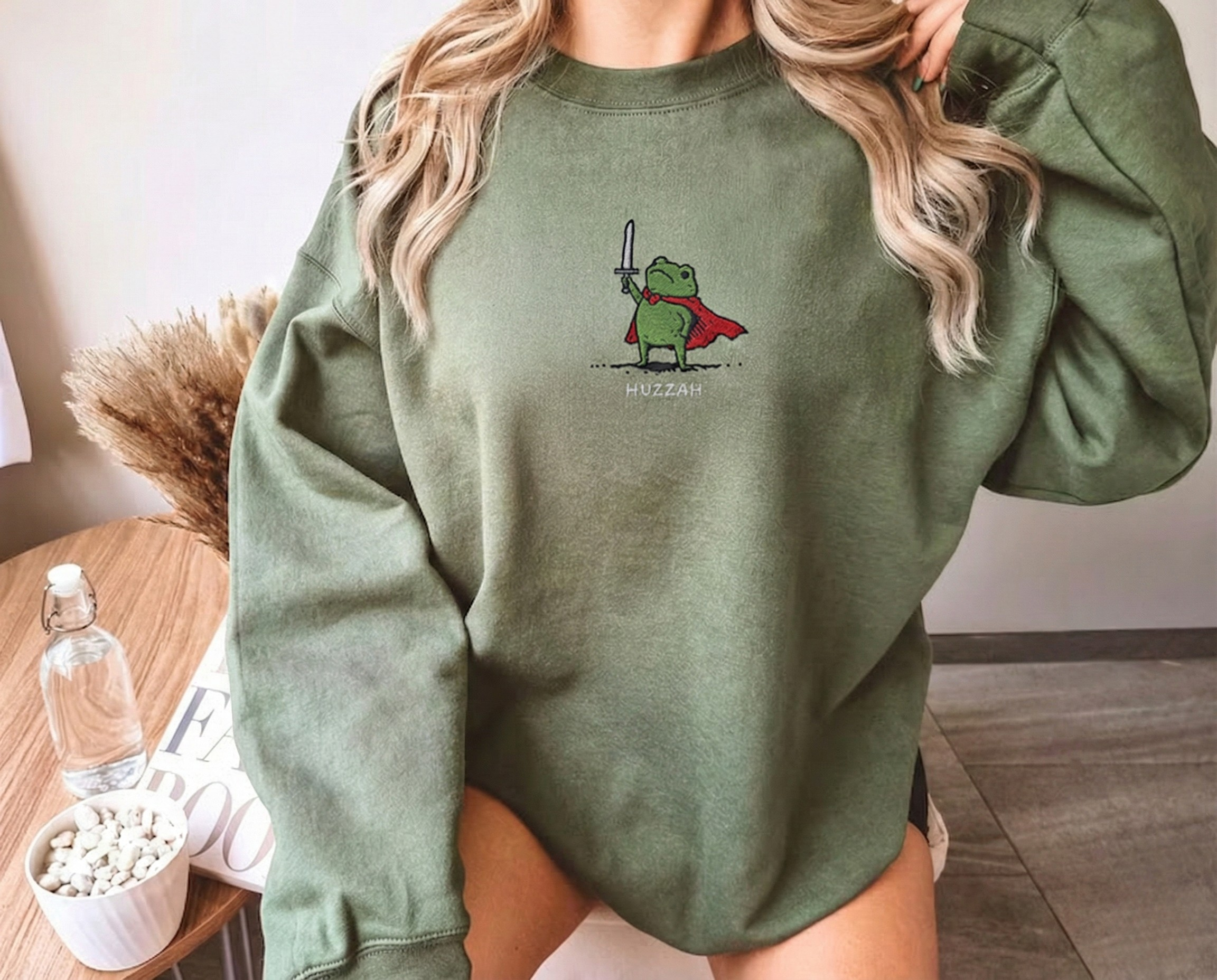Huzzah! Frog Embroidered Sweatshirt