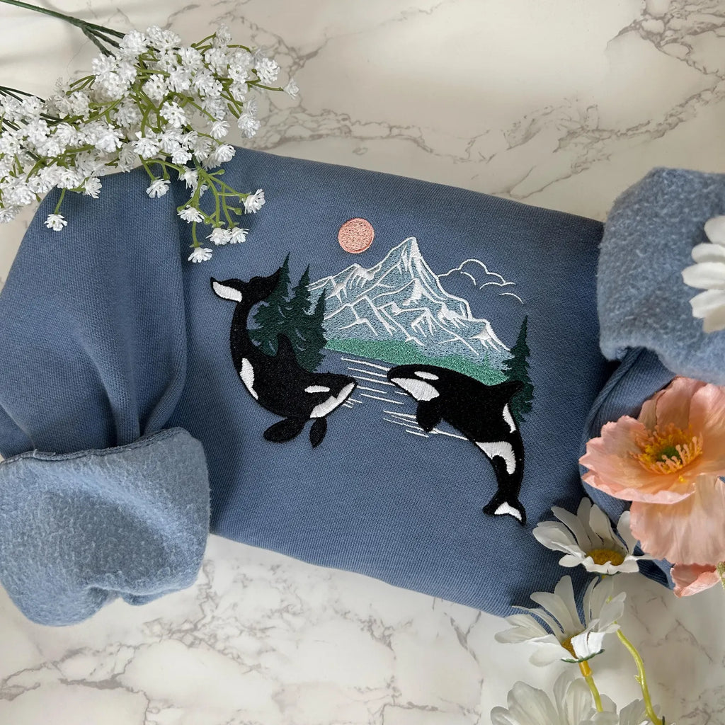 Orca Whale Embroidered Sweatshirt