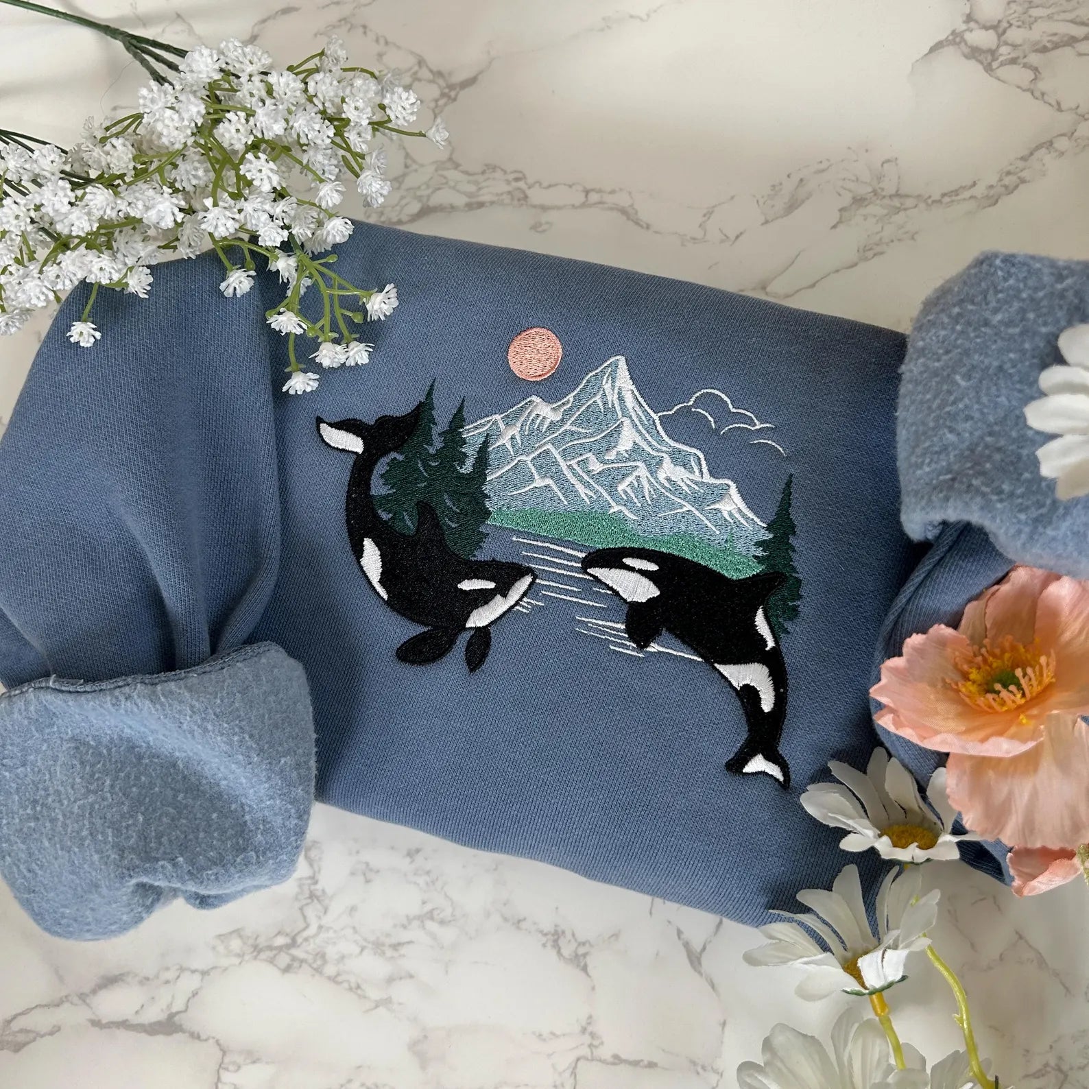 Orca Whale Embroidered Sweatshirt