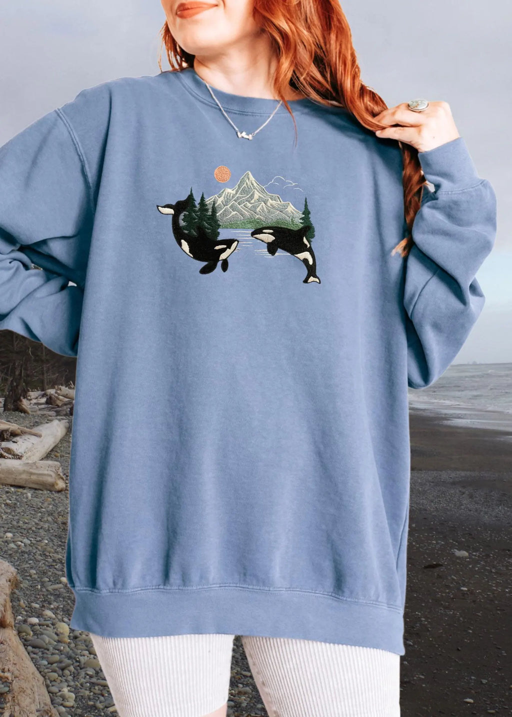 Orca Whale Embroidered Sweatshirt