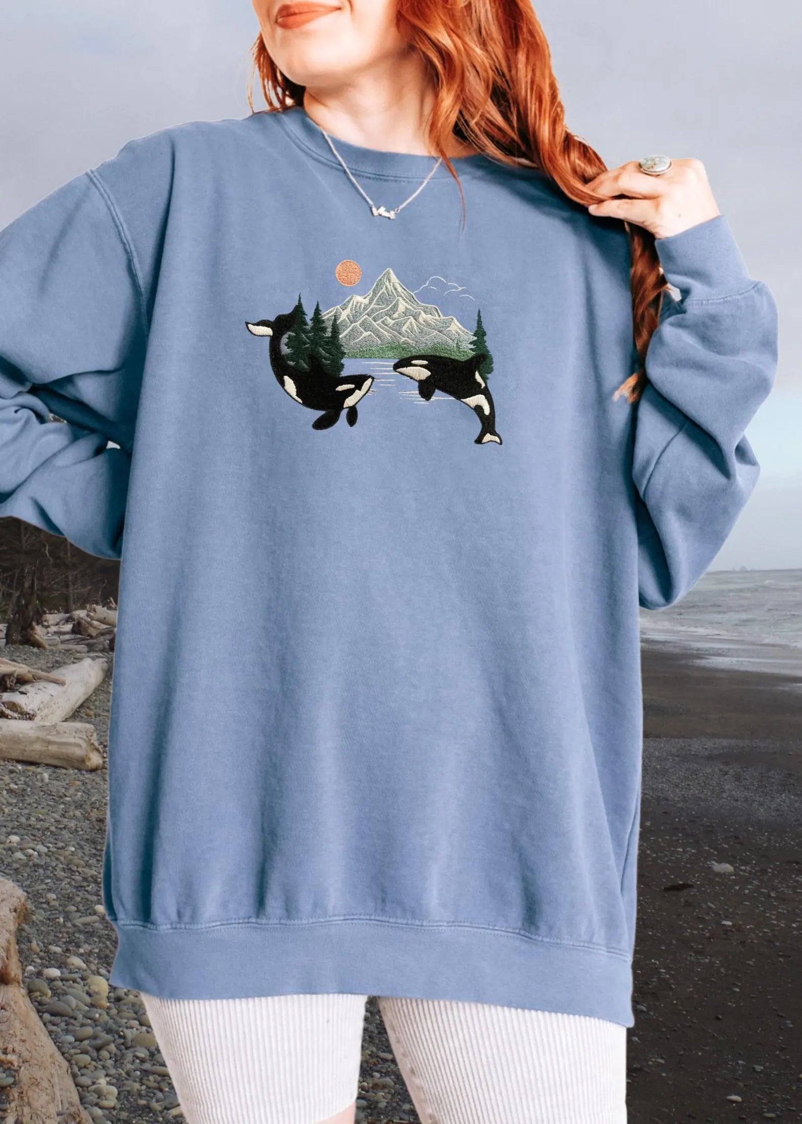 Orca Whale Embroidered Sweatshirt
