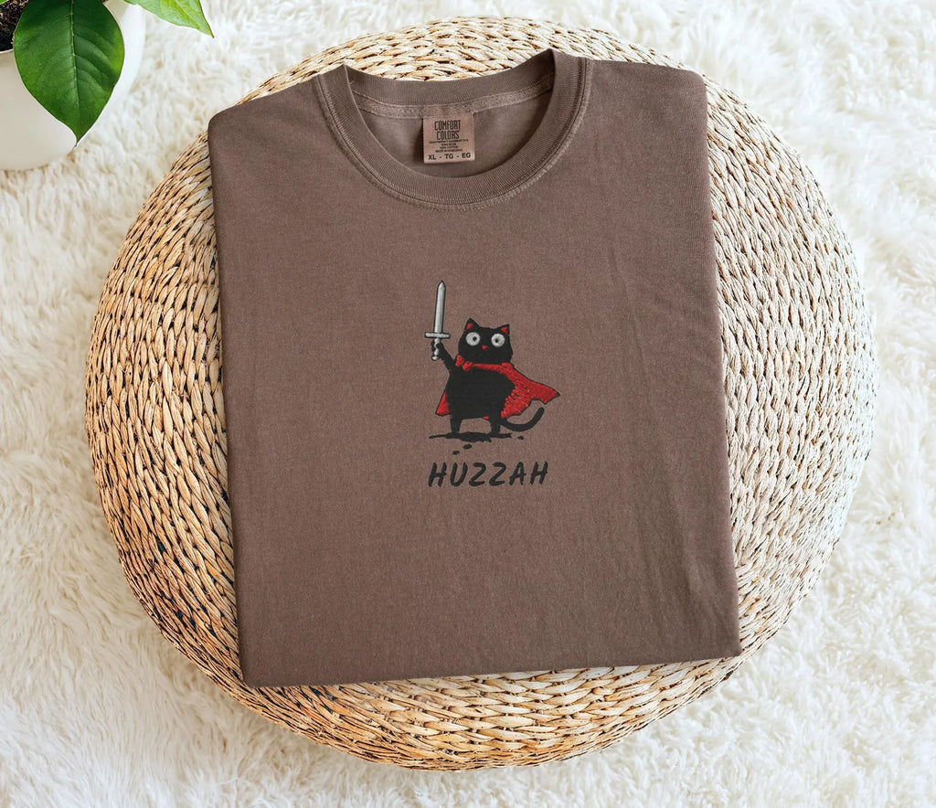 Huzzah! Cat Embroidered T-Shirt