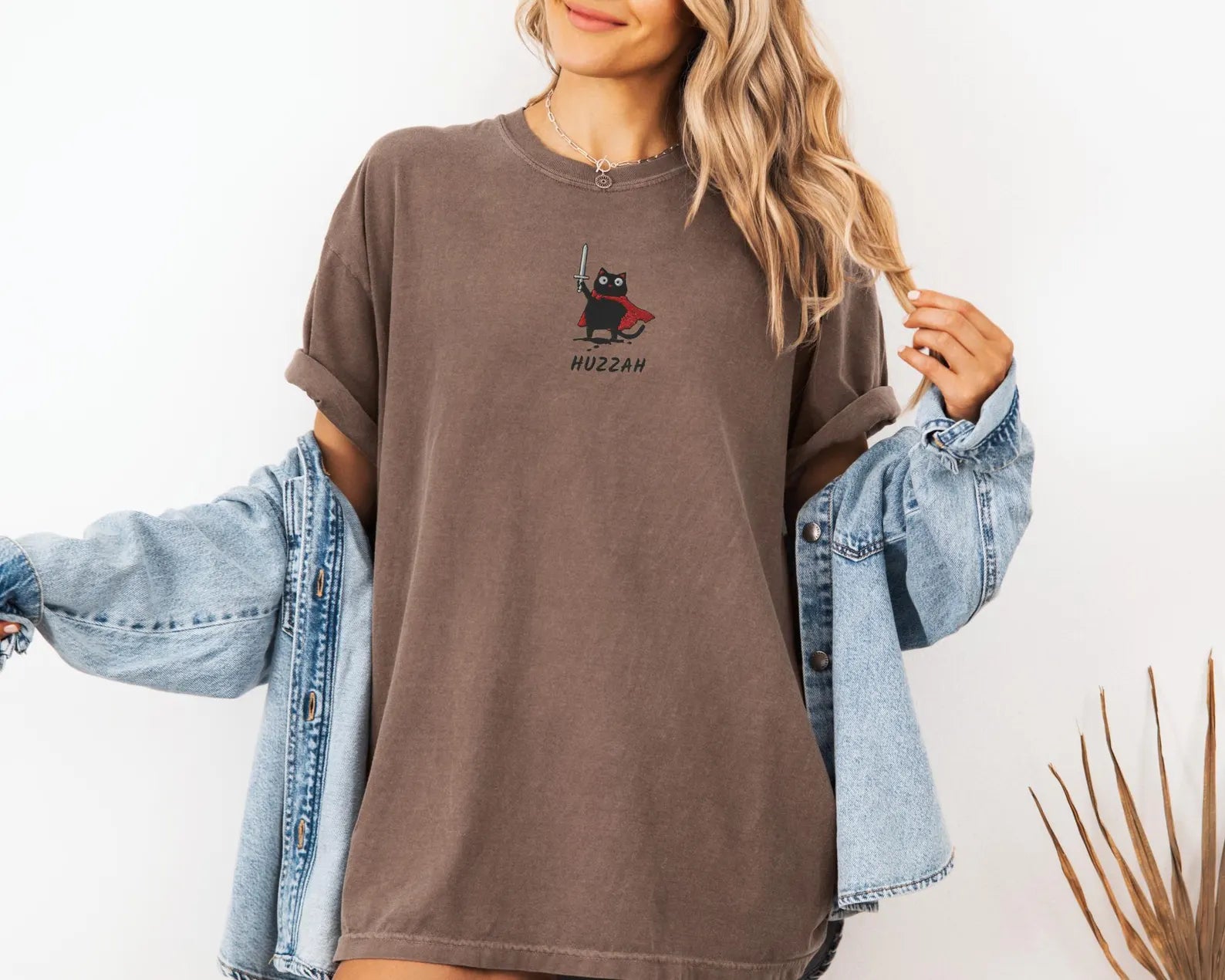 Huzzah! Cat Embroidered T-Shirt